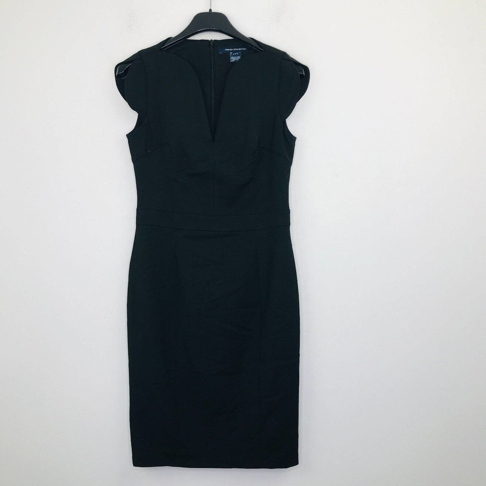 French Connection Womens 6 Dress Black Lolo Stretch Sheath Sleeveless Plunge CJ4